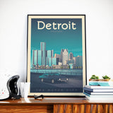 Affiche Voyage Vintage Detroit Michigan Etats-Unis | Voiture | Automobile