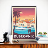 Affiche Voyage Vintage Ville Dubrovnik Croatie | Bateau Tourisme