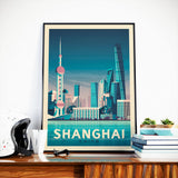 Affiche Voyage Vintage Ville Shanghai Chine | Pearl Tower