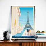 Affiche Voyage Vintage Ville Paris France | Place du Trocadéro