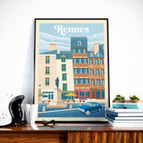 Affiche Voyage Vintage Ville Rennes Bretagne | Place du Champ Jacquet
