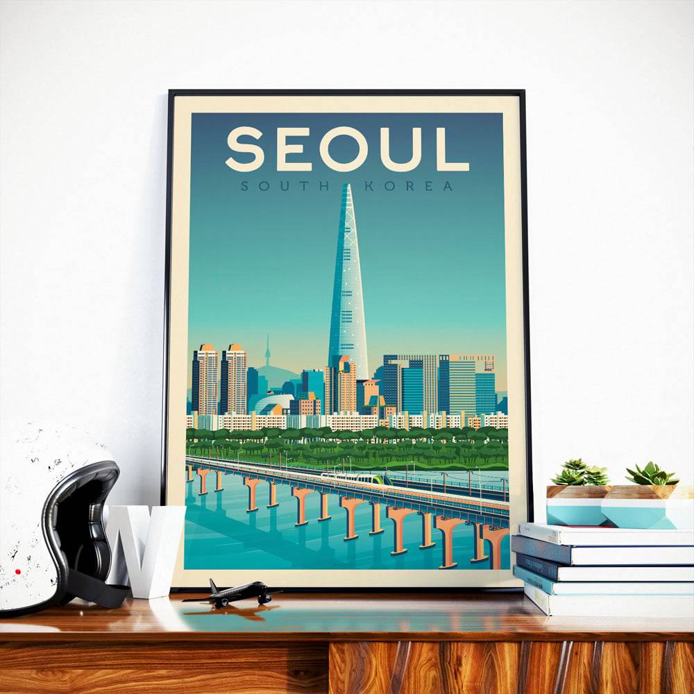 Affiche Déco Murale Moderne : Séoul Vintage En Toile 30x45 Cm - Idéal Chambre, Salon, Bureau