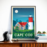 Vintages Reise-Plakat Cape Cod Massachusetts USA | Nauset Leuchtturm