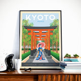 Affiche Voyage Vintage Ville Kyoto Japon | Sanctuaire Fushimi Inari-Taisha