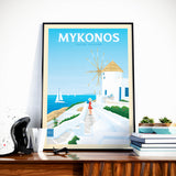 Affiche Voyage Vintage Mykonos Grèce | Décoration murale