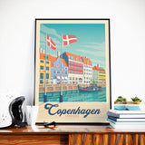Affiche Voyage Vintage Ville Copenhague Danemark | Quai Nyhavn
