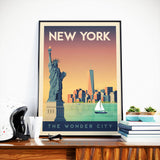 Affiche Voyage Vintage New York City Etats-Unis | Manhattan | Statue Liberté