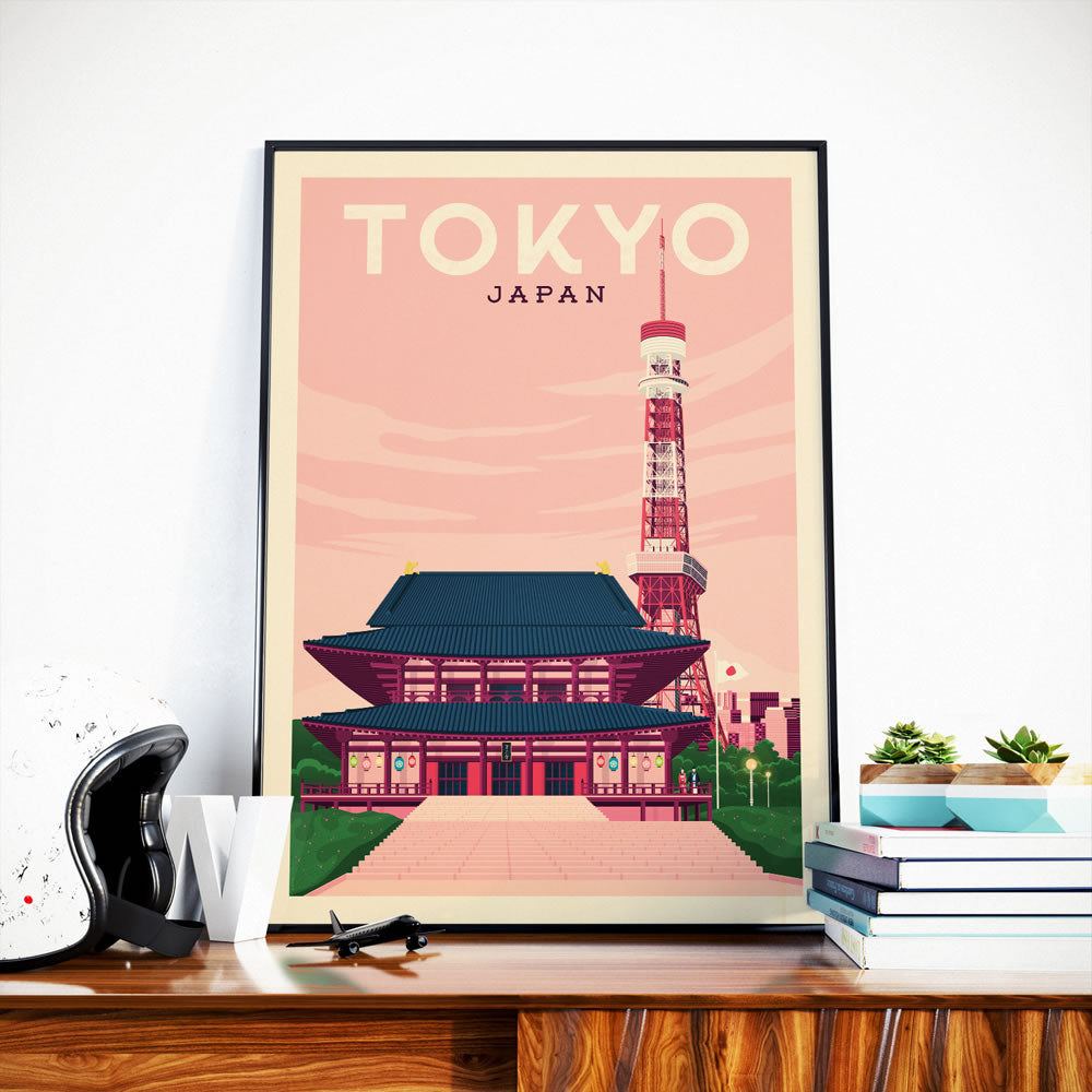Affiche Voyage Vintage Ville Tokyo Japon, Tokyo Tower