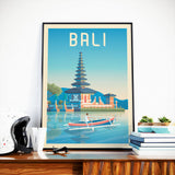 Vintage Travel Poster City Bali Indonesia Asia | Pura Ulun Danu