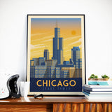 Affiche Voyage Vintage Chicago Illinois Etats-Unis | Sears Tower