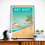 Affiche Voyage Vintage Key West Floride Etats-Unis | Plage Surf