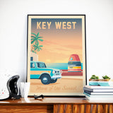 Affiche Voyage Vintage Key West Floride Etats-Unis | Voiture
