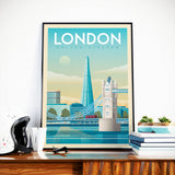 Affiche Voyage Vintage Ville Londres Royaume-Uni | Tower Bridge | The Shards
