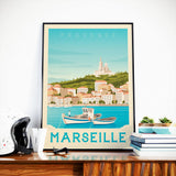 Vintage Travel Poster City Marseille France | French Riviera | Our Lady of the Guard
