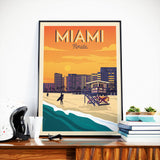 Affiche Voyage Vintage Miami Beach Floride Etats-Unis | Plage Surf