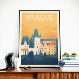 Vintage Reiseplakat Stadt Prag Tschechische Republik | Charles-Brücke