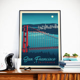 Affiche Voyage Vintage San Francisco Californie Etats-Unis | Golden Gate Bridge