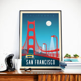 Vintages Reise-Plakat San Francisco Kalifornien USA | Golden Gate Bridge bei Nacht