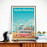 Affiche Voyage Vintage Santa Monica Californie Etats-Unis | Plage Surf