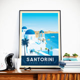 Vintage Travel Poster Santorini Island Greece | Beach | Surf